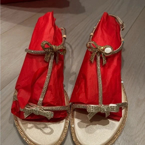 Rene Caovilla Gold Flats with Glamorous Bow - Picture 5 of 5